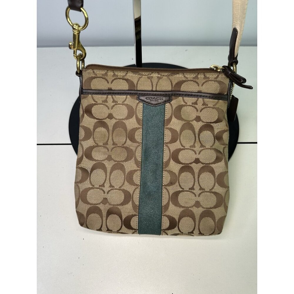 Coach Crossbody Small Canvas Signature Bag Tan/Green - Picture 2 of 9